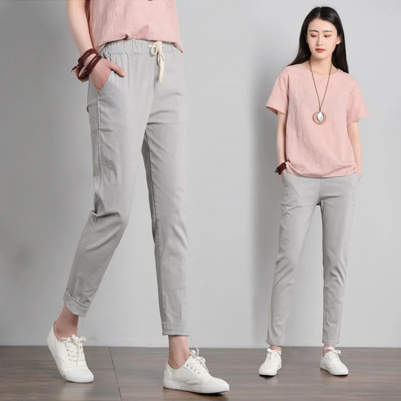 

Cotton Linen Pants for Women Trousers Loose Casual Solid Color Women Harem Pants Plus Size Capri Women's Summer Casual Pants