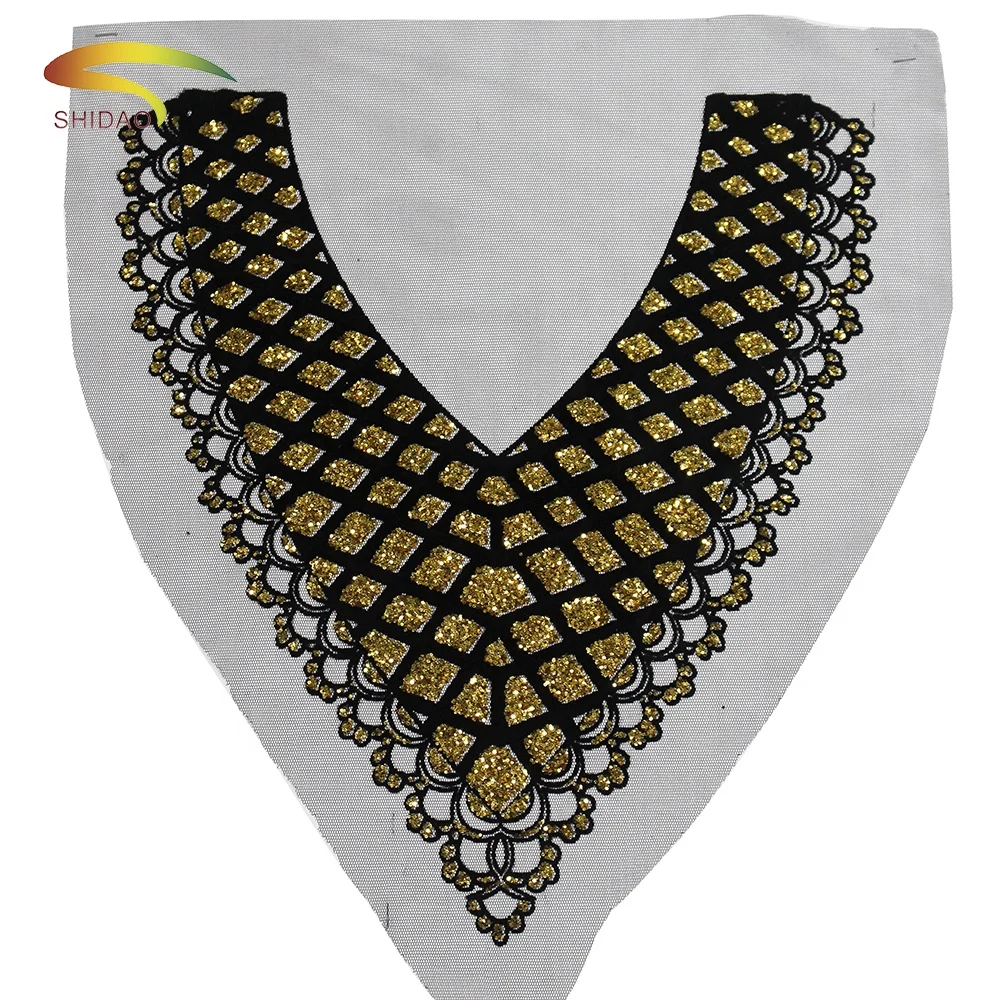 

grandeur embroidered yellow sequin applique neckline collar lace accessories sewing on, As the picture