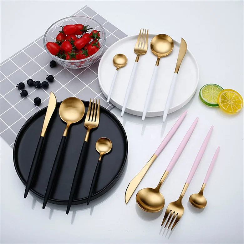 

Hot Sale 4 Pcs/set White Gold european knife Dinnerware 304 Stainless Steel Western Cutlery Set Kitchen Food Tableware Dinner, Customized