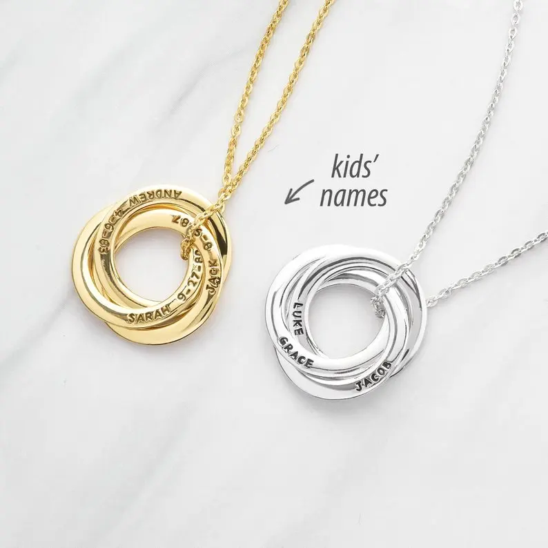 

Premium Custom Name Gold Silver Ring Necklace for Mothers Day Gift, Picture