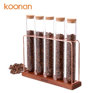 Image of 304 stainless steel Custom spot wooden test tube rack for displaying tea and coffee bean display stand 5 holes
