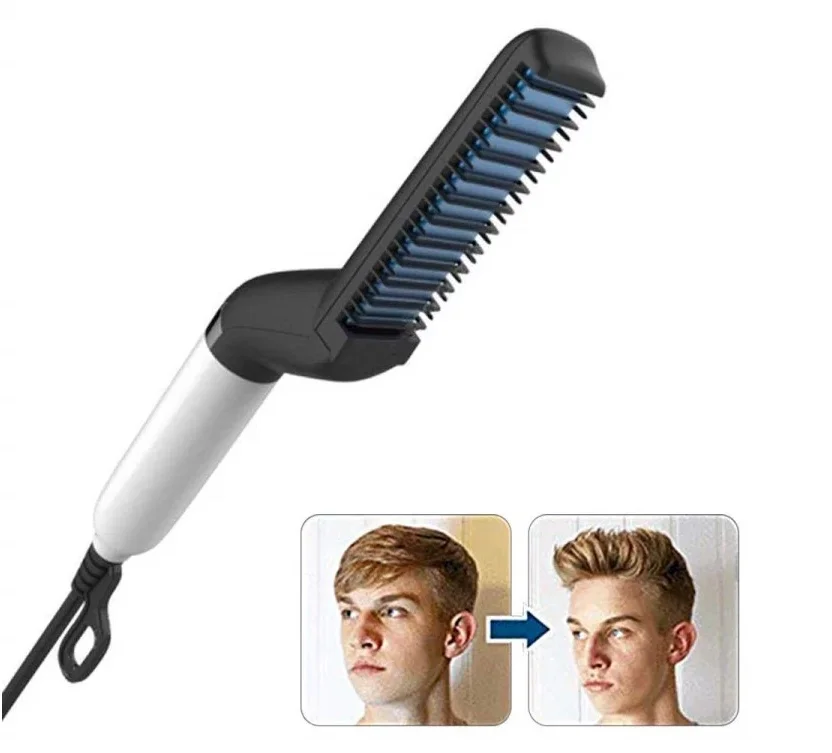 
2020 Private label dropshipping mini quick hair styler comb electric hair curler beard hair straightener for men 