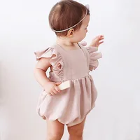 

2019 Summer Children's Cute Soft Linen Jumpsuit Ruffle Baby Romper For 6-36M Girls