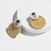 Summer new jewelry multicolor printing pineapple cloth lafite rattan weaving round stud earrings