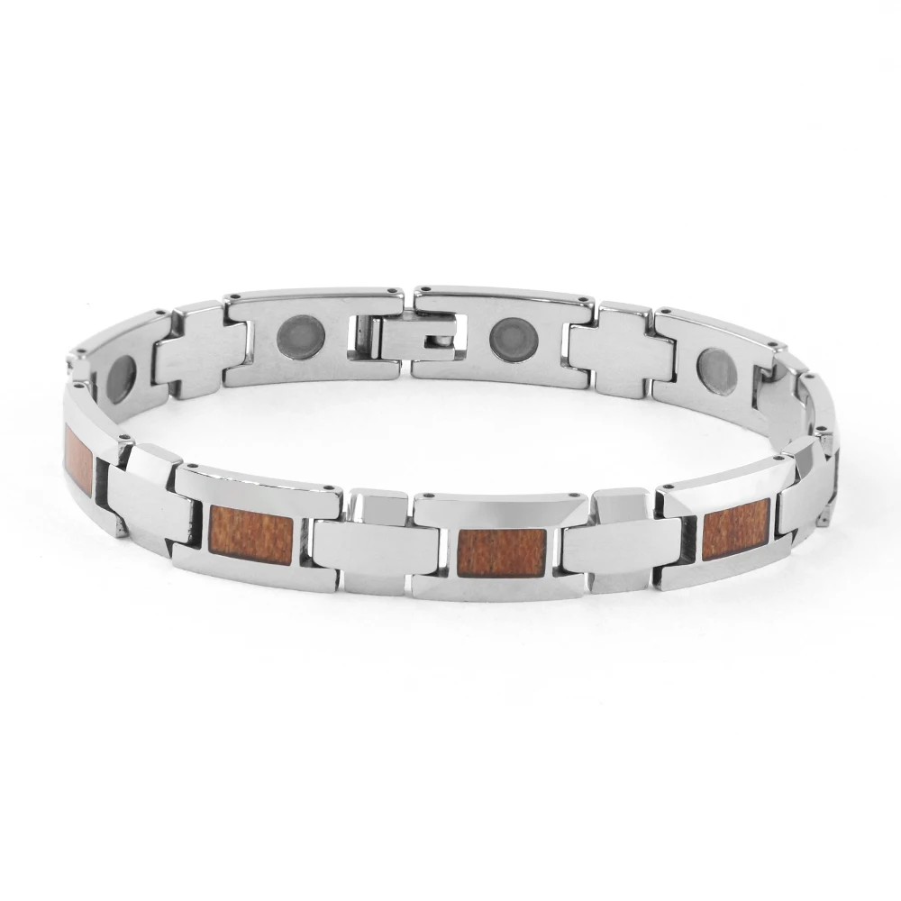 

Mens Wood Inlay Wholesale Tungsten Bracelets, Silver