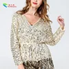YIZHIQIU 2019 new design hot woman long sleeve white sexy blouse tops with sequins