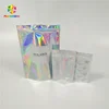 Private label cosmetic packaging holographic foil ziplock stand up bags with clear front