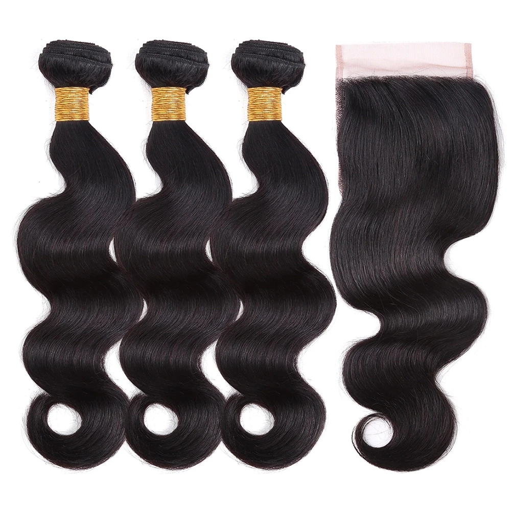 

Body Wave Closure Brazilian Hair With Lace frontal Human Hair Bundles With Closure Hair Extension, Natural black