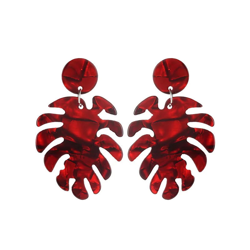 2019 new resin earrings pendant leaf-shaped colorful multi-color plant acrylic earrings for women