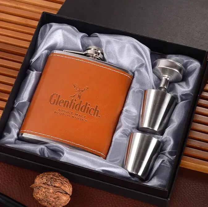 Stainless Steel 8ounce Pocket Flask, Leather Hip Liquor Flask Set with 1oz stainless steel Shot Glass cup & Funnel