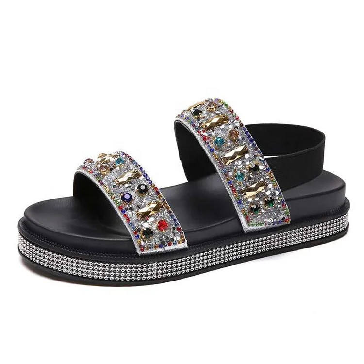 

China factory summer cheap open toe flat casual sequins shoes comfortable glitter desgin young girls sandals, As requirement