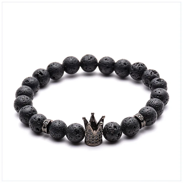 

Wholesale Lava Stone Charm Gold/Silver Crown Lion Head Beaded Bracelets, N/a