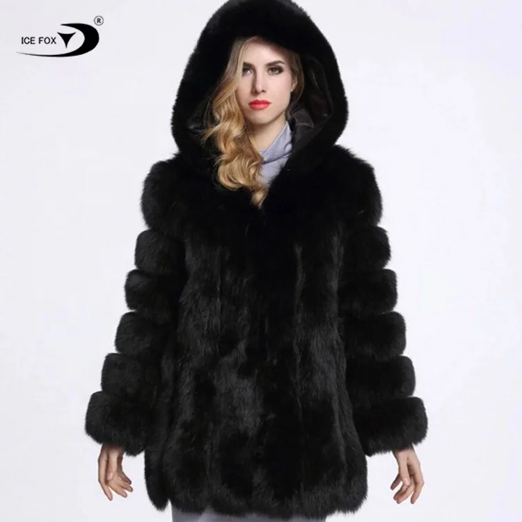 

Winter Long Faux Fox Fur Coat Women Hooded Fake Fur Parka Faux Fur Coat, Customized color