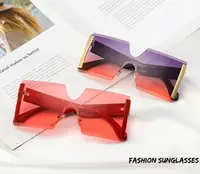 

Queena Women's Oversized Glasses Semi Rimless Square Sunglasses Designer Brand Luxury Large Female Sun Glasses