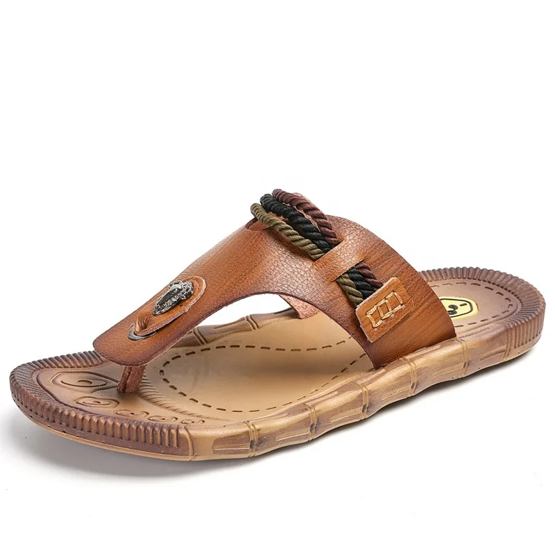 

Wholesale New Men Non-Marking Rubber Slippers outsole Leisure leather flip flop slipper for man