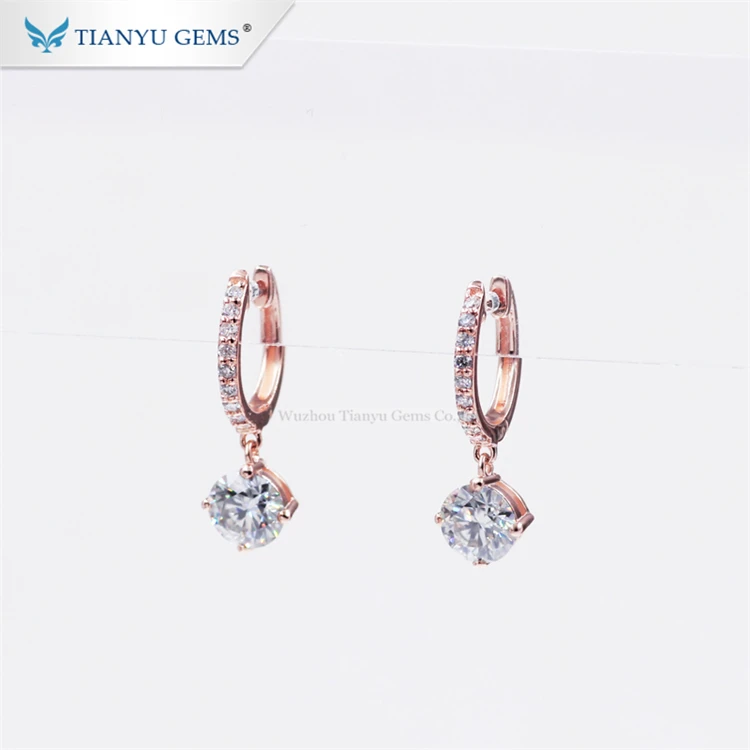 

Tianyu gems fashion jewelry 925 sterling silver gold plated white moissanite stone earring for ladies