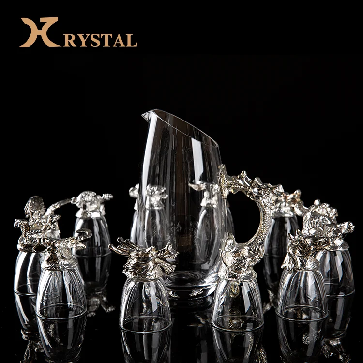 

Chinese Culture Zodiac Gift 12 Animal Shaped Stemless Crystal Liquor Wine Decanter Glass Set, Transparent