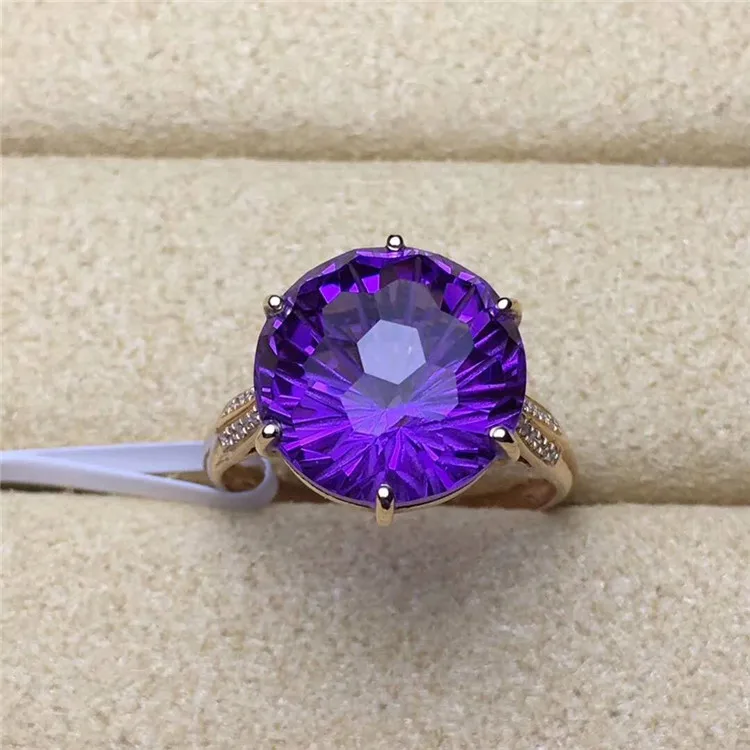 

high quality brazil imported purple gemstone jewelry 18k gold South Africa real diamond 7.2ct natural amethyst ring for women