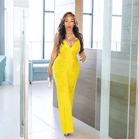 

plus size dress sleeveless ladies fashion jumpsuit yellow lace jumpsuit 2019 summer