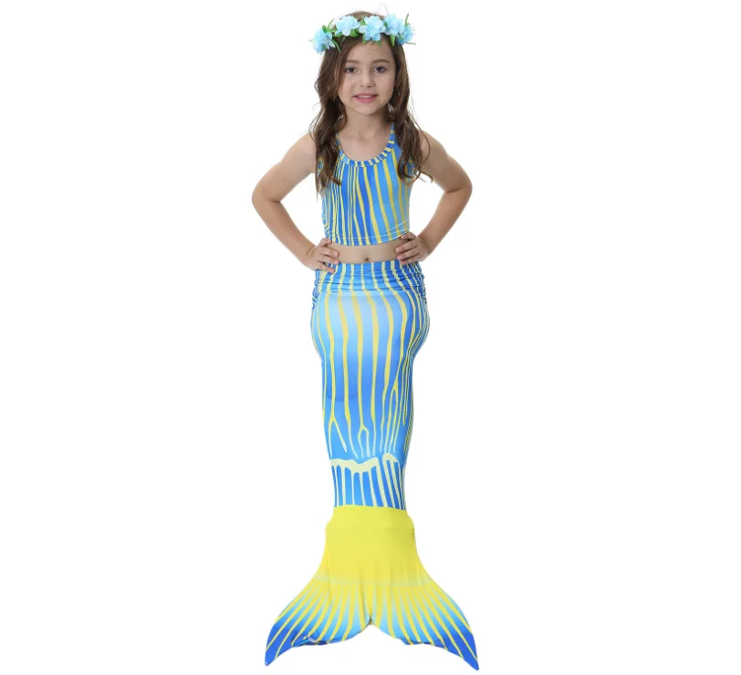 

Girls 3Pcs Mermaid Tail Monofin Swimsuit Bikini Set Swimwear for Girl Swimming, Shown