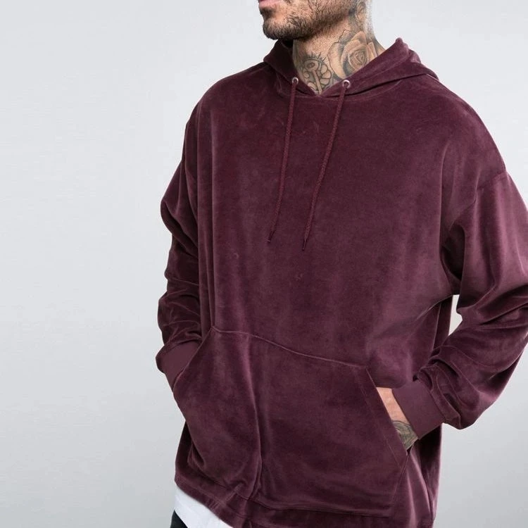 

Wholesale Custom Mens Drop Shoulder Design Blank Velour Oversized Hoodie, Customized color