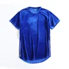 Wholesale Cheap Men's Soild Colour Plain Velvet Short Sleeve Curved Hew T-shirts