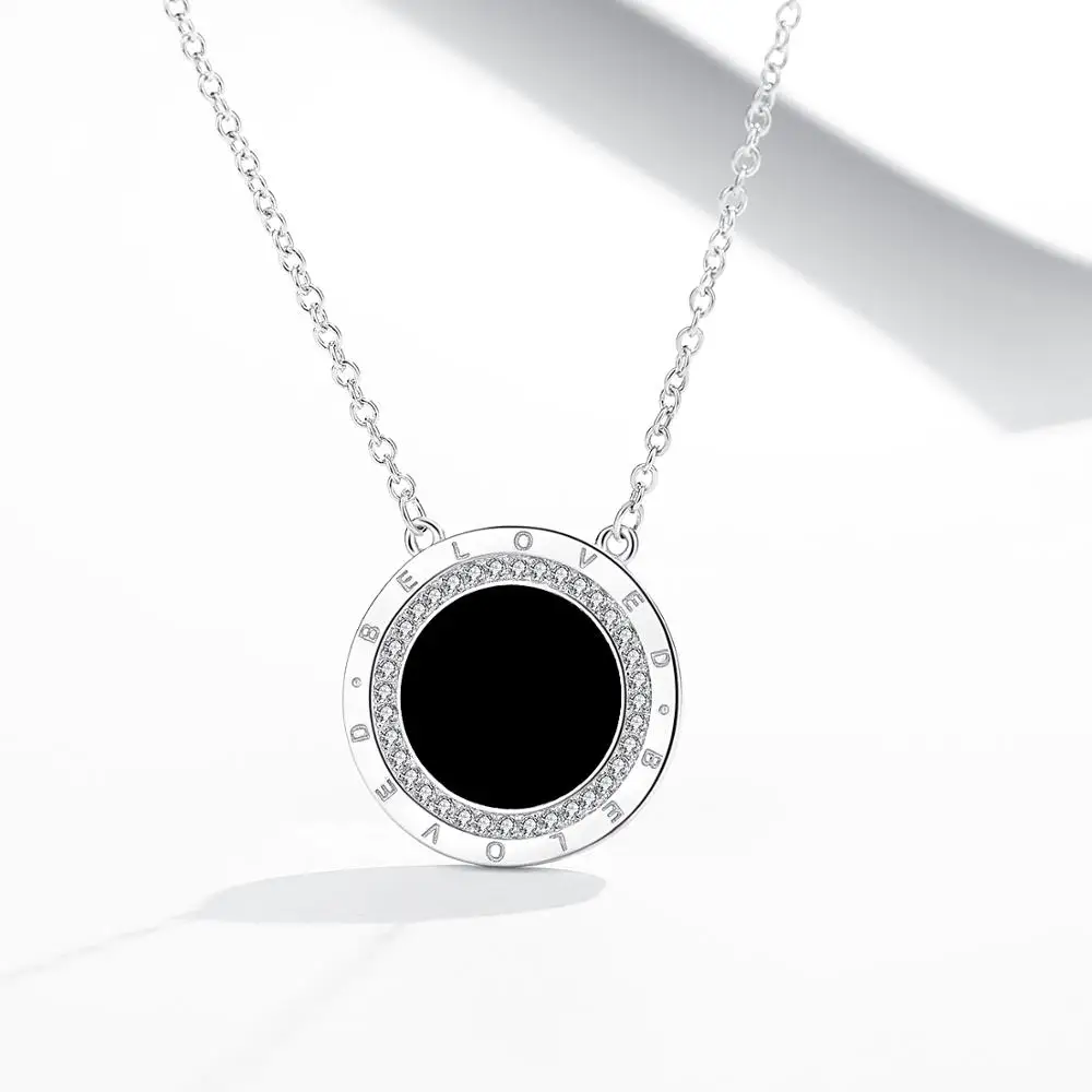 

High Quality 925 Sterling Silver Necklace Black Beloved Round Shape Necklace Fit Fashion Women Wearing