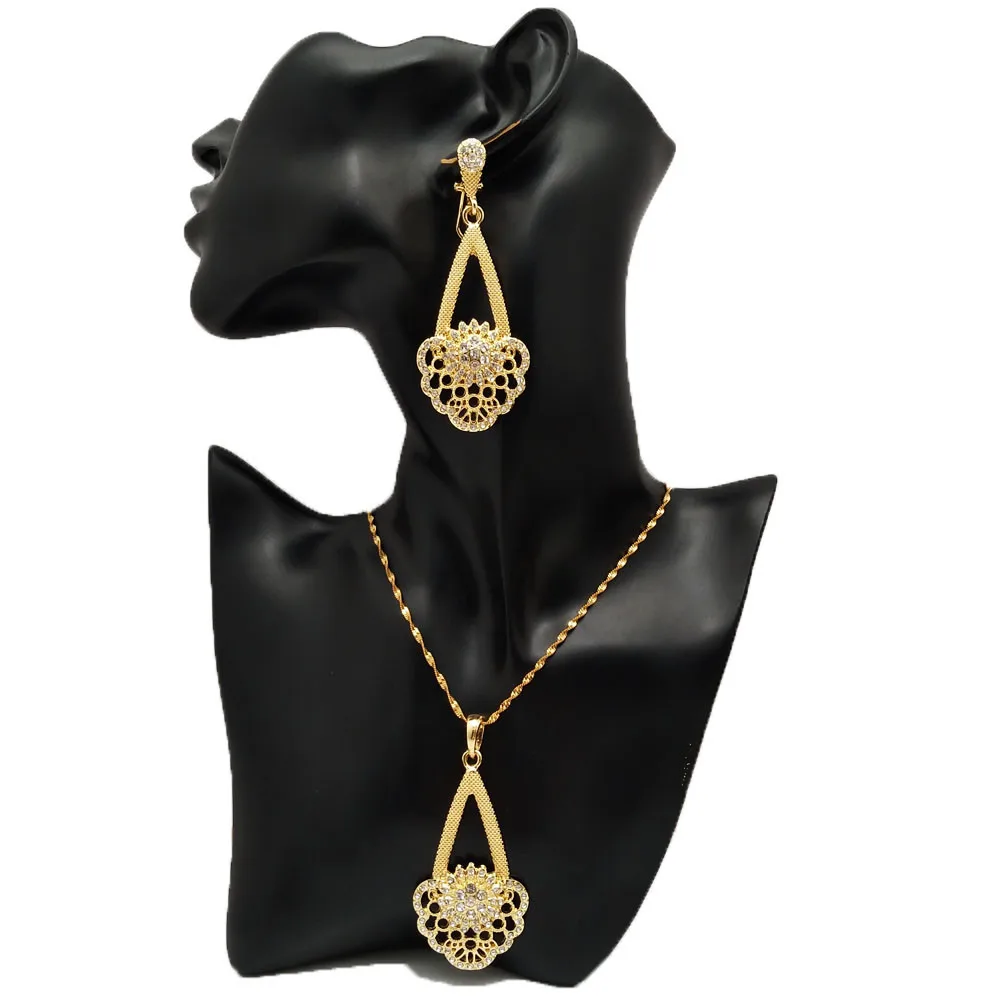 

wholesale high quality jewelry new designs jewelry gold charming Earring with pendant Sets for african Women, As the picture