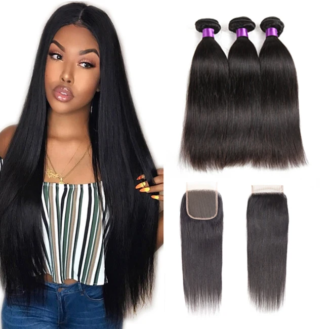 

Wholesale 10A Grade Cuticle Aligned Raw Virgin Indian Human Hair Straight 3Bundels with Hair Lace Closure Straight Hair Bundles