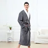 Luxury high grade mens grey thick fleece plush shawl kimono bathrobe home hotel winter bath robe with white sherpa
