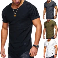 

Mens Active Striped Fold Raglan Sleeves Shirt Casual Crew Neck Slim Solid T-shirt