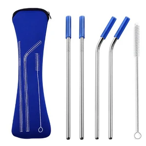 Image of Colorful food grade Metal reusable drinking straw set, friendly metal straw with environmental protection