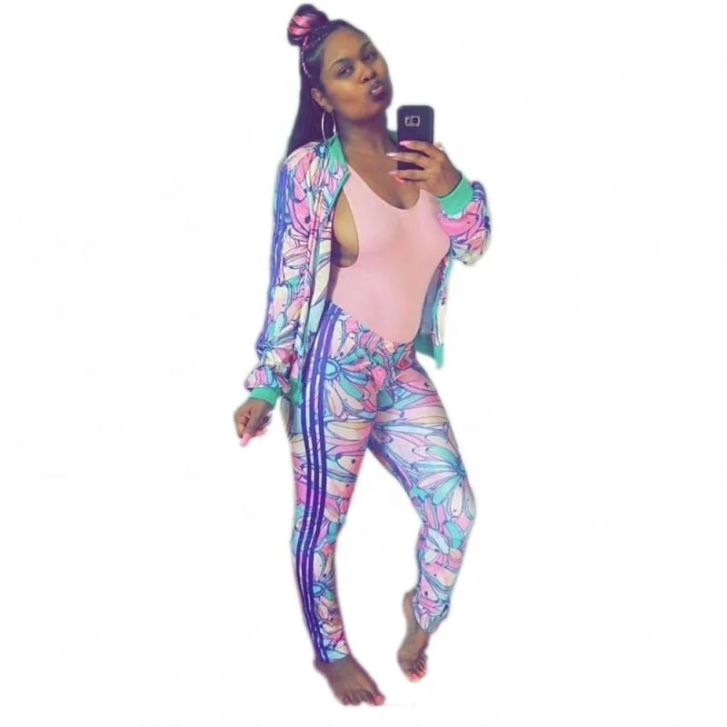 Beautiful printed striped long-sleeved baseball suit with two piece set OSM5235