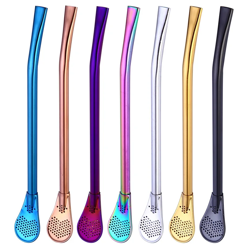 

Food-Grade stainless steel metal spoon straw Drinking Tea Yerba Mate Straw Gourd Bombilla Filter Spoon, Customized