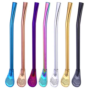 Image of Food-Grade stainless steel metal spoon straw Drinking Tea Yerba Mate Straw Gourd Bombilla Filter Spoon