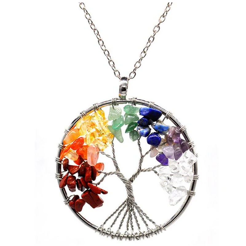 

VQYSKO Tree of life pendant Amethyst Rose Crystal Necklace Gemstone Chakra Jewelry Mothers Day Gifts