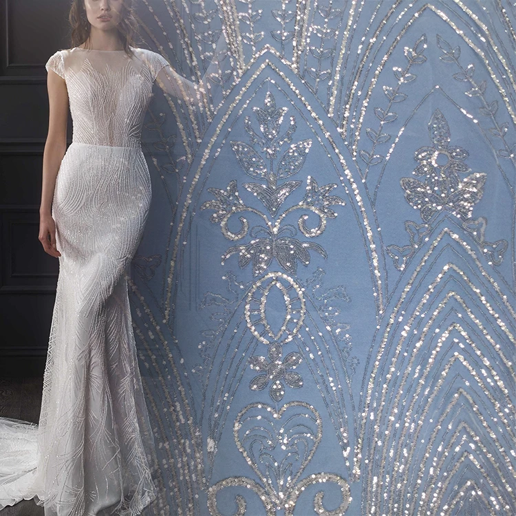 

Evening gowns lace dress fabric mesh high quality sequin fabric