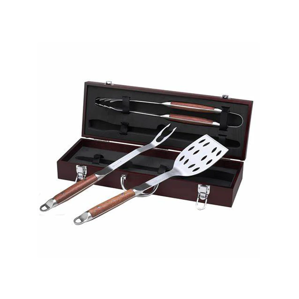 

Stainless Steel BBQ Tool Set with Portable Wooden Case, Stainless steel natural color