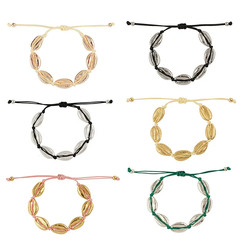 

Bohemia Summer Beach Silver Gold Silver Shell Bracelet Colorful Rope Adjustable Rose Gold Shell Bracelet