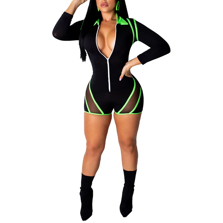 

2019 Summer V Neck Short Sexy One Piece Short Long Sleeve Jumpsuit Women