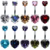 CZ Heart Shaped Crystal Belly Button Bars Women Body Piercing Navel Ring