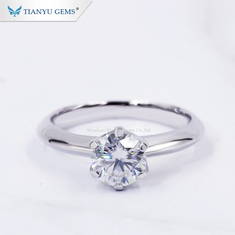 

Tianyu gems jewellery 0.5 1.0 carat 925 sterling silver white gold plated moissanite engagement ring