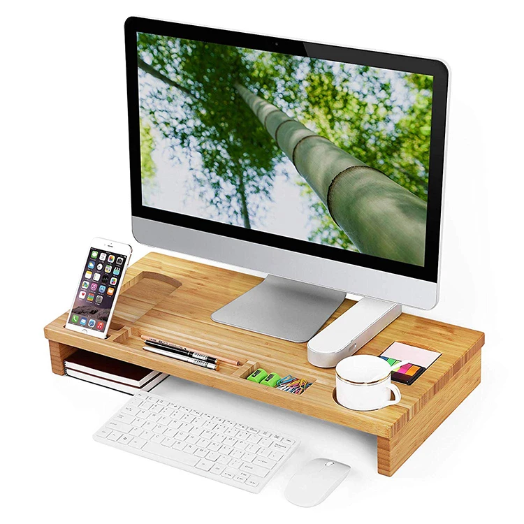 
Computers Shelf Desktop Storage Organizer Wooden Bamboo Monitor Stand 