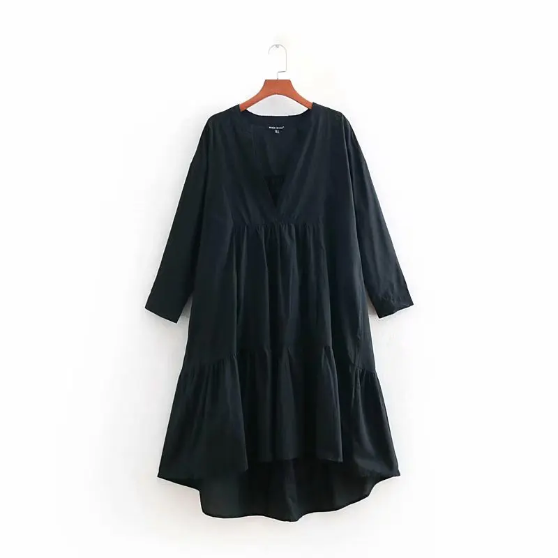 Solid color v neck long sleeve fashion ladies casual long dress