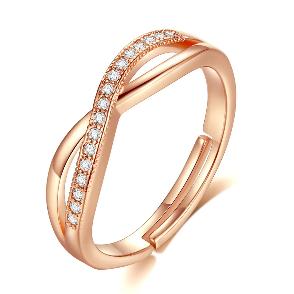 

Adjustable high-grade platinum plated / rose gold plated cross ring set with zircon wedding ring for women