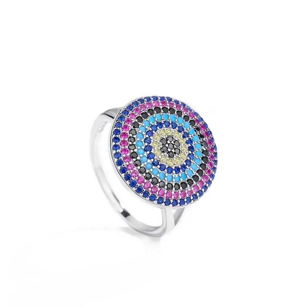 

Classic Jewelry 925 Sterling Silver CZ Austrian Crystal Colorful Lucky Eye Rings for Women Silver Fashion Silver Jewelry, Silvery