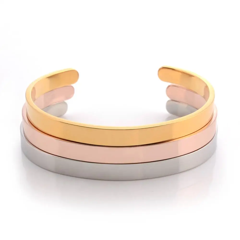 

316L Stainless Steel 6mm Bangle Jewelry Custom Engraving Logo Silver/Gold/Rose Gold/Black Color Option Wholesale Bracelet