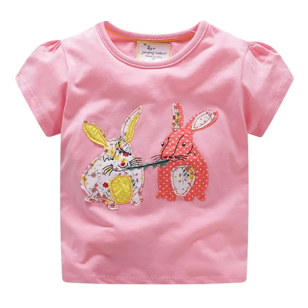 

Girls short sleeved t-shirt 100% cotton applique bottoming shirt children pearl stitch t-shirt, As picture