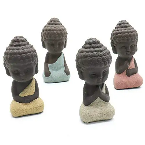 
Ceramic craft 4 Pieces Traditional Cute Small little Buddha Statues budda porcelain figurines pottery tea pet 