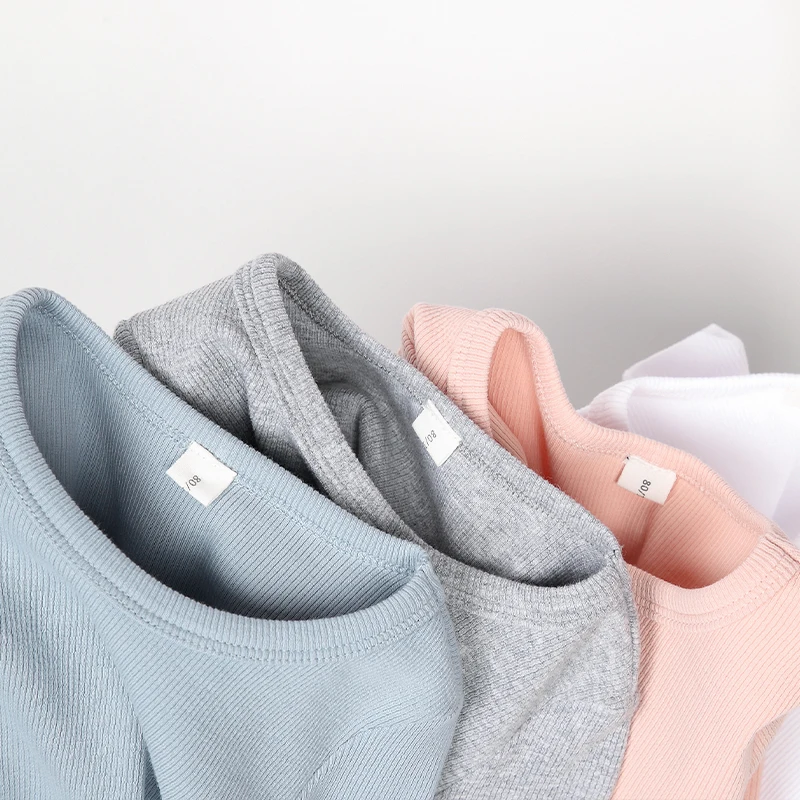 
children pajamas kids plain color ribbed cotton pajamas sets girls boys long sleeves sleepwear 